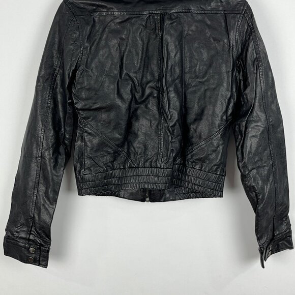 Kismet Cropped Biker Jacket Size S Black Faux Leather Long Sleeve Full Zip Band - Picture 6 of 9